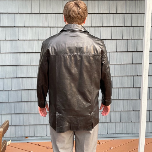 Barcelino Black Leather Jacket, Size L - Picture 2 of 4